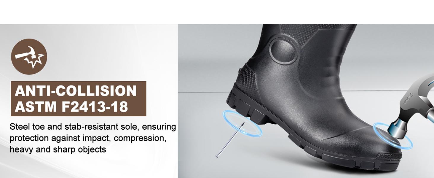 Steel Toe Rubber Work Boots for Men Waterproof Durable Concrete Boots for Hunting Manufacturing Construction