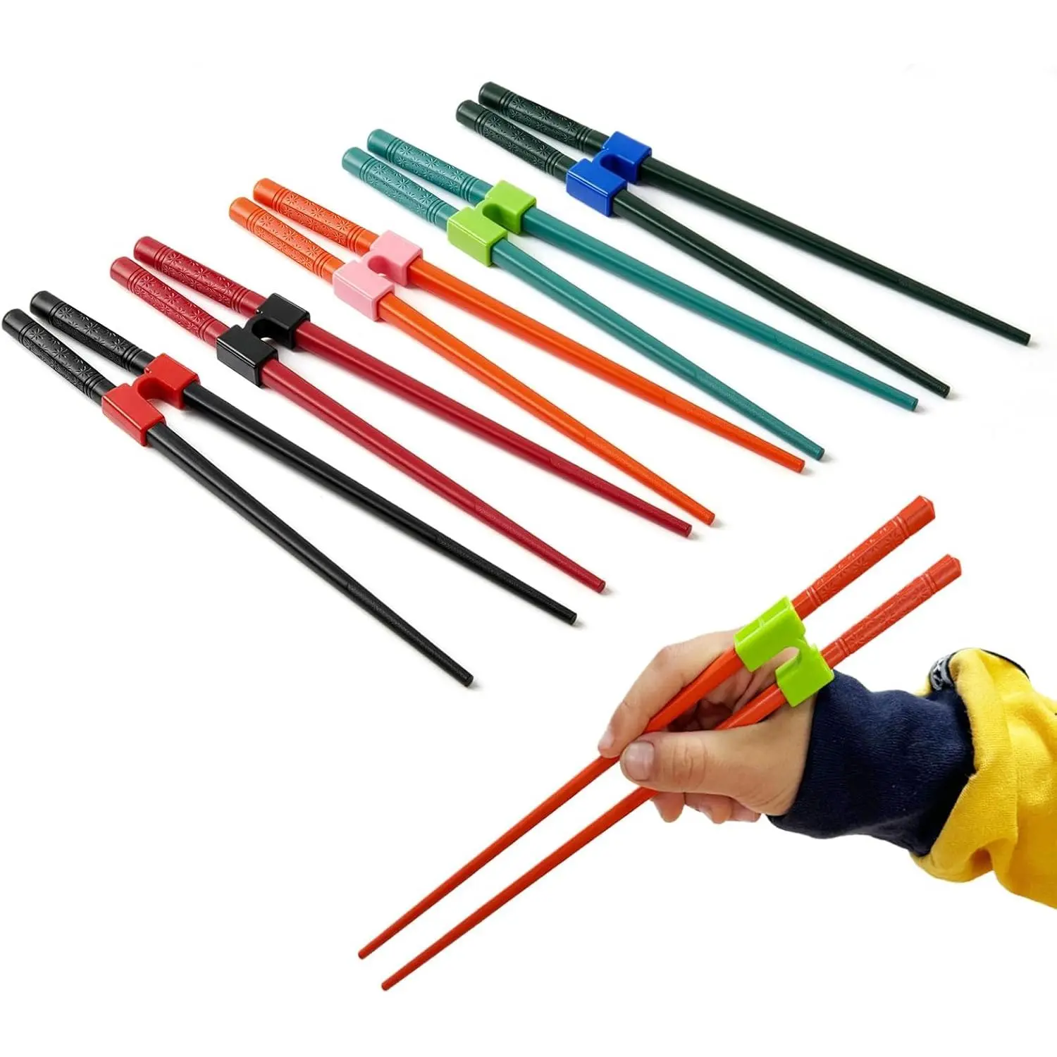 5-Pair Reusable Japanese Training Chopsticks Set, 9.45-Inch Dishwasher-Safe Fiberglass Chopsticks for Beginners, Non-Slip, Easy to Use, Colorful