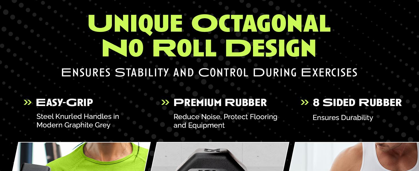 Rubber Coated Dumbbells - No Roll Design Easy-Grip Steel Knurled Handle, Weights Dumbbells Set for Strength Training - Ideal Weights Set for Home Gym - 10-60 LBS SOLD INDIVIDUALLY