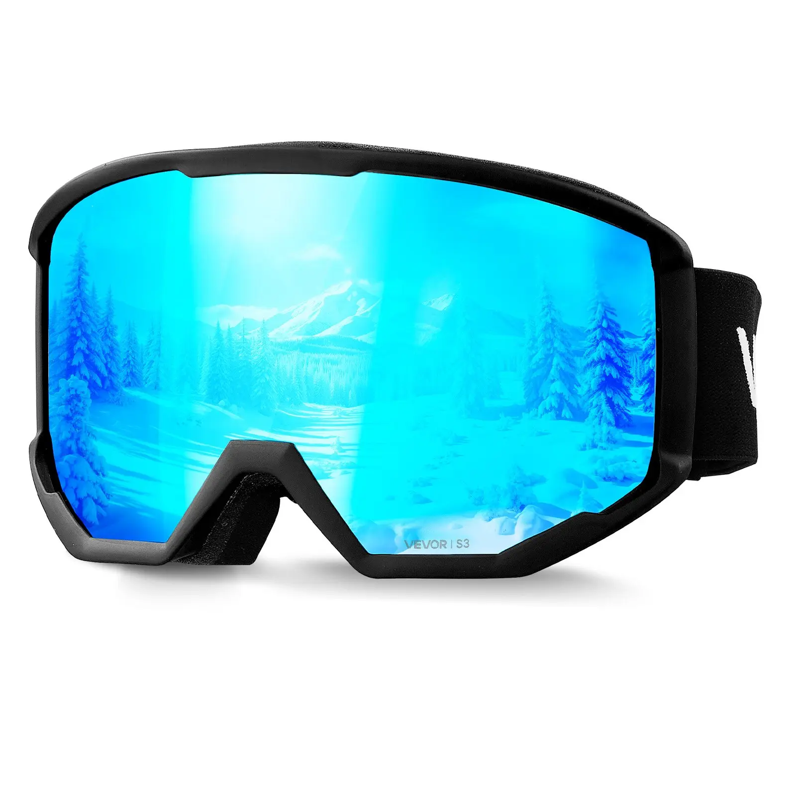Ski Goggles, Cylindrical Lens with Ice Blue Revo Coating, OTG Anti fog Snow Goggles for Men Women Youth, TPU Frame Ventilation Structure, Suitable for Skiing, Skating, Snowboarding, Cycling