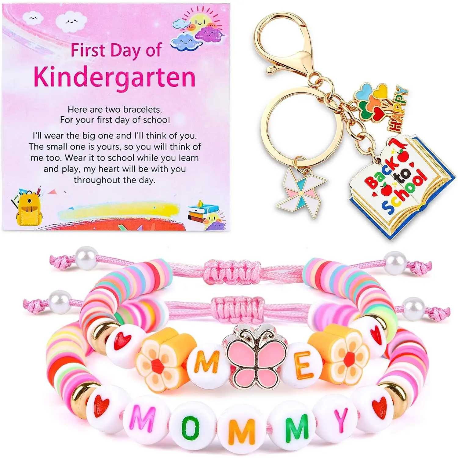 Back-to-School Clay Bead Matching Bracelet Sets - Nickel-Free, Adjustable Size, for Mother-Daughter or Father-Son Pairs