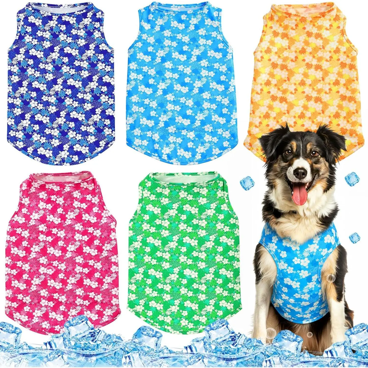 Dog Cooling Vest 5-Pack - Ice Silk, Lightweight, Quick Cool, Quick Dry, Mesh Breathable, Sun Shield Collared Shirt for Outdoor Walking, Hiking (Size M) [Straw Hat, Starfish, Sailboat Themed Accents], S, Training, Reusable, Parties