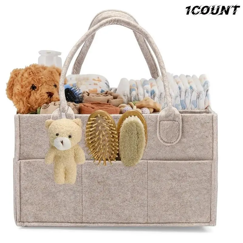 Magnetic Storage Bag, Large Capacity Diaper Organizer Basket with Handle, Portable Cute Home Travel Storage Holder, Essential Household Item, Diaper Caddy