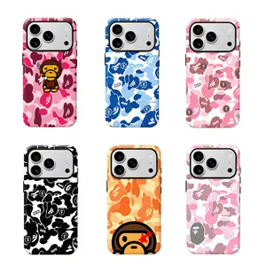 Iconic Bape Camo Print Streetwear Dual Layer Phone Case, Shockproof Anti-Scratch Tough Protective Cover, Hip Hop Trendy Urban Fashion Accessory Compatible with iPhone 17,16,15,14,13,12,11 Pro Max/Plus, Ideal Daily Outing & Holiday Gift