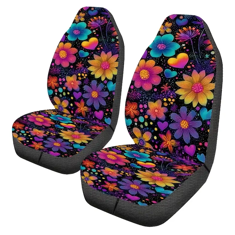 A Vibrant Valentine'S Day Heart-Patterned Flower Seat Cover for Cars, Easy to Clean And Suitable for Both Men And Women. This Stylish Automotive Accessory Is a Universal Front Seat Protector for All Seasons, Compatible with Sedans, Suvs, Trucks