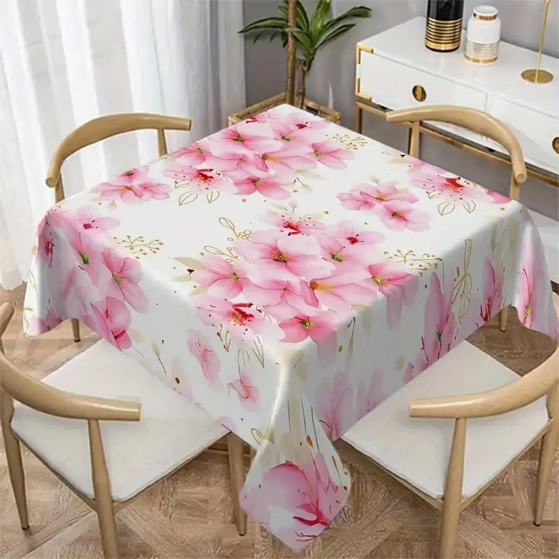 2D Flat Party Tablecloth 1pc, Japanese Cherry Blossom Design, Polyester Fiber, Ideal for Table Decoration, Kitchen, Weddings, Festive Parties, Home Decor