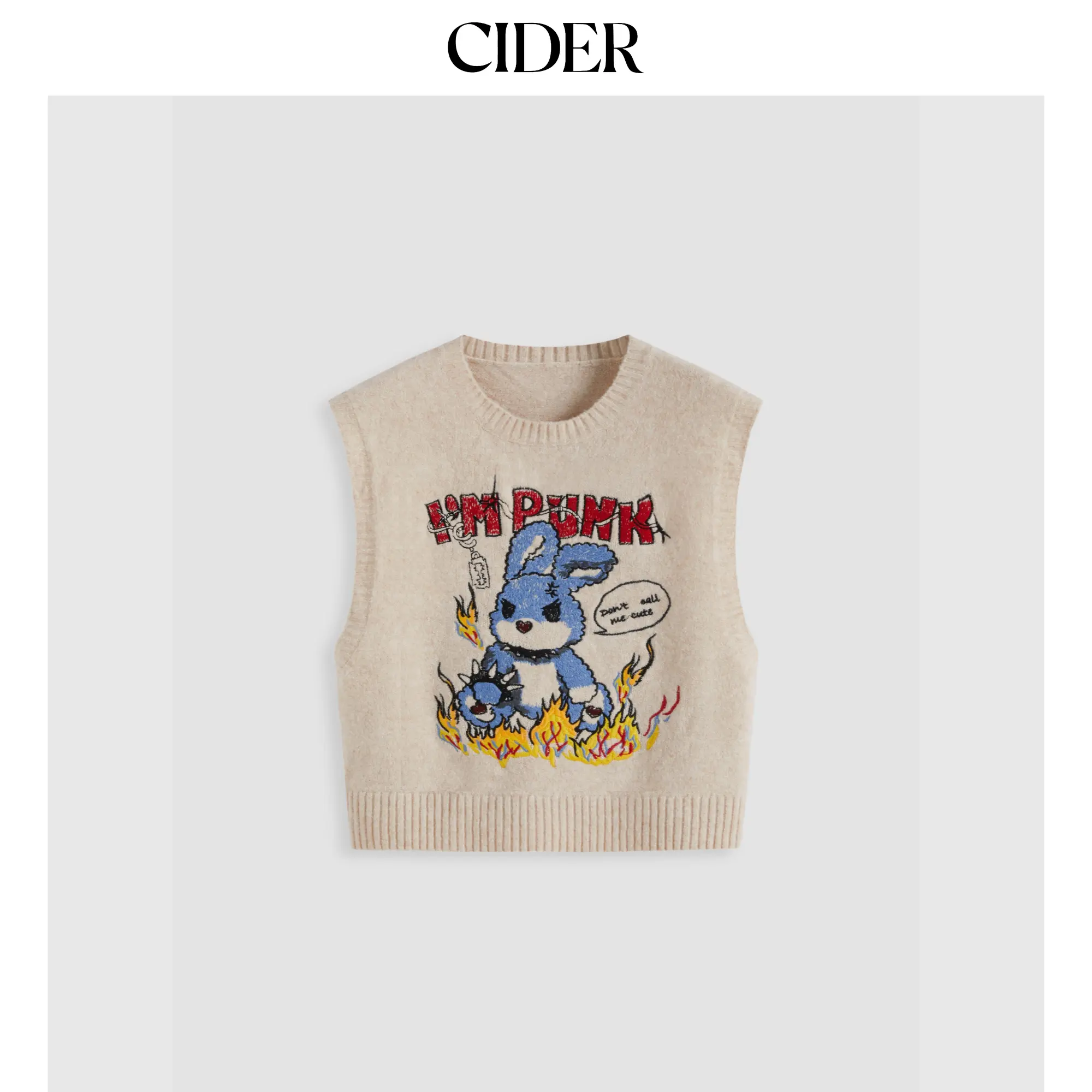 Cider [size 2-10] I'M PUNK Knit Rabbit Embroidery Vest