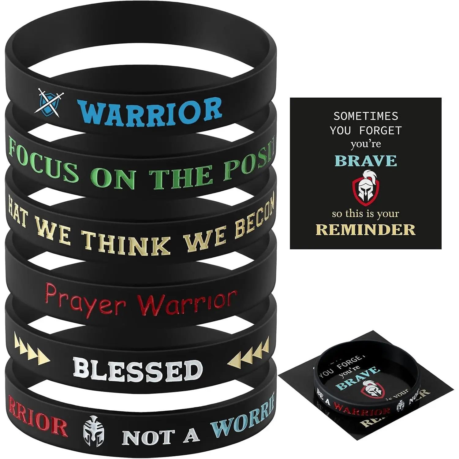 6 count Motivational Quote Rubber Bracelets Men Christian Gifts Rubber Bracelets Motivational  Wristbands with Inspirational Card for  Team, Church, Workout