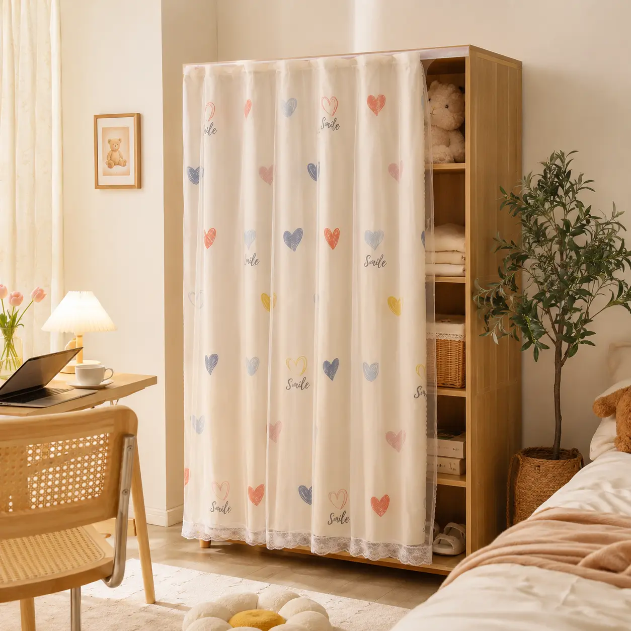 Cozy Cottage Lace Weave Cabinet Curtain - Lightweight Patterned Storage Cover for Wardrobe Shelf, Romantic Decor Home Organization Textile Accessory, Cozy Cottage Curtains