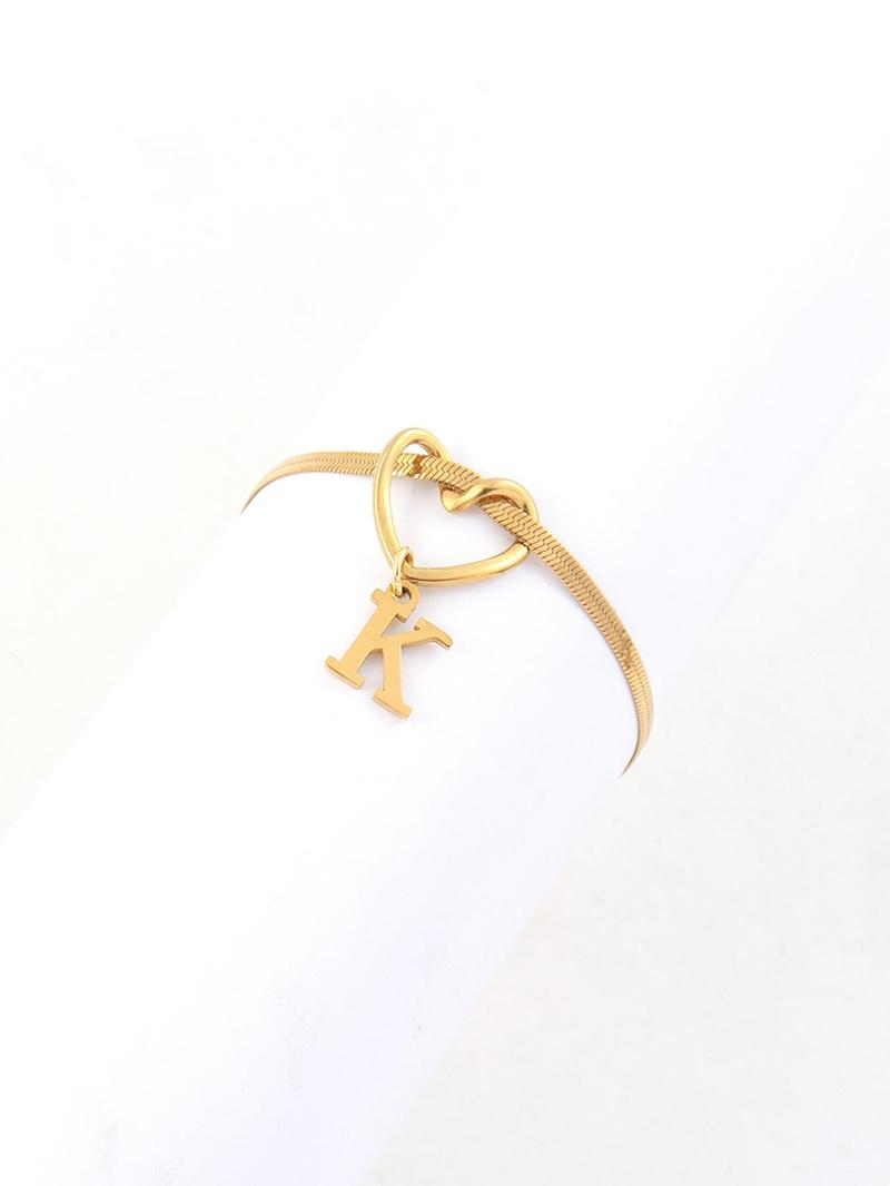 Heart Initial Anklet for Women, Fashionable Stainless Steel Herringbone Chain Anklet for Women & Girls, Trendy All-match & Exquisite Jewelry, Personalized Jewelry Gift for Birthday Gift