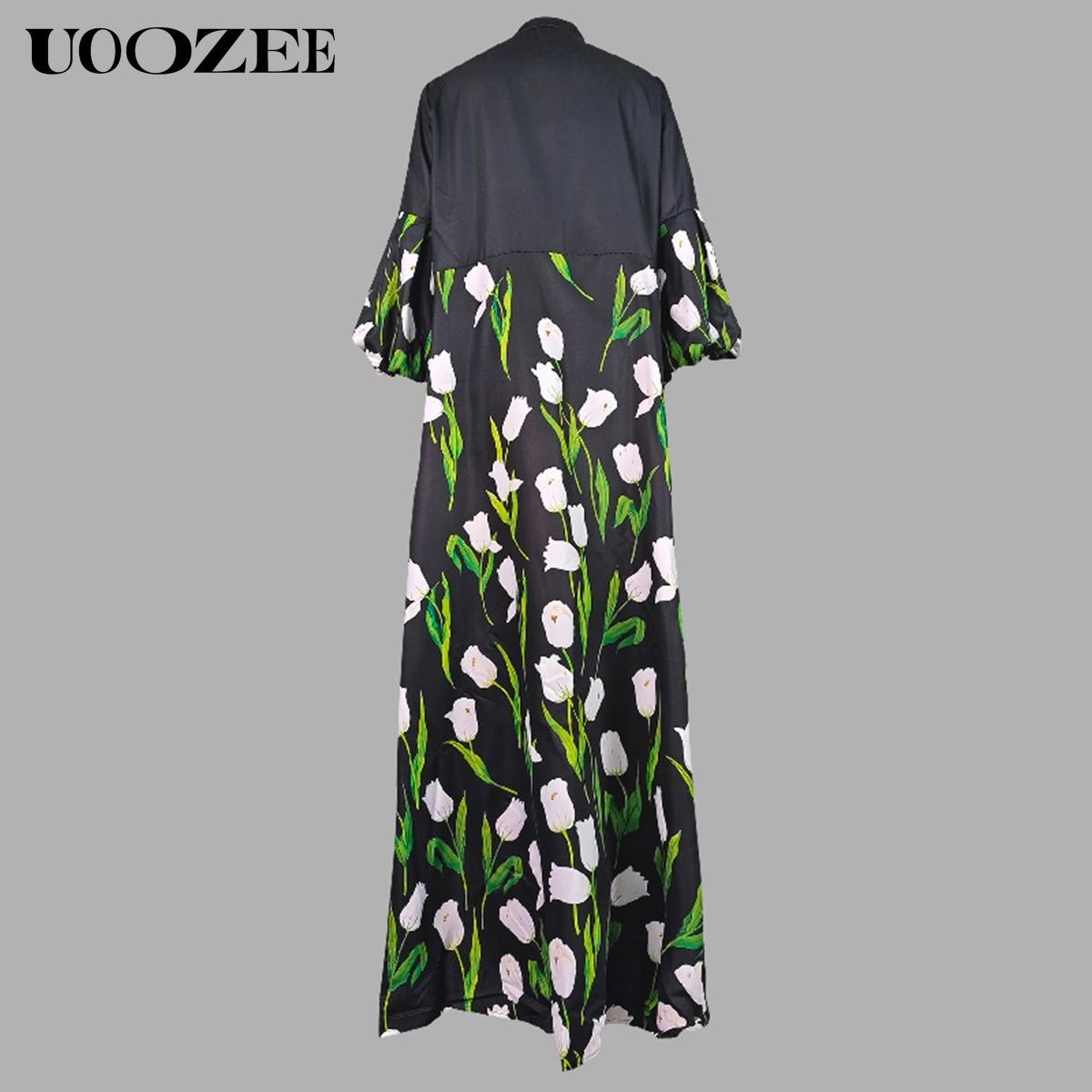 Split-Joint Pleated Floral Printed Floral Loose Long Sleeves Stand Collar Trench Coats Tops Elegant