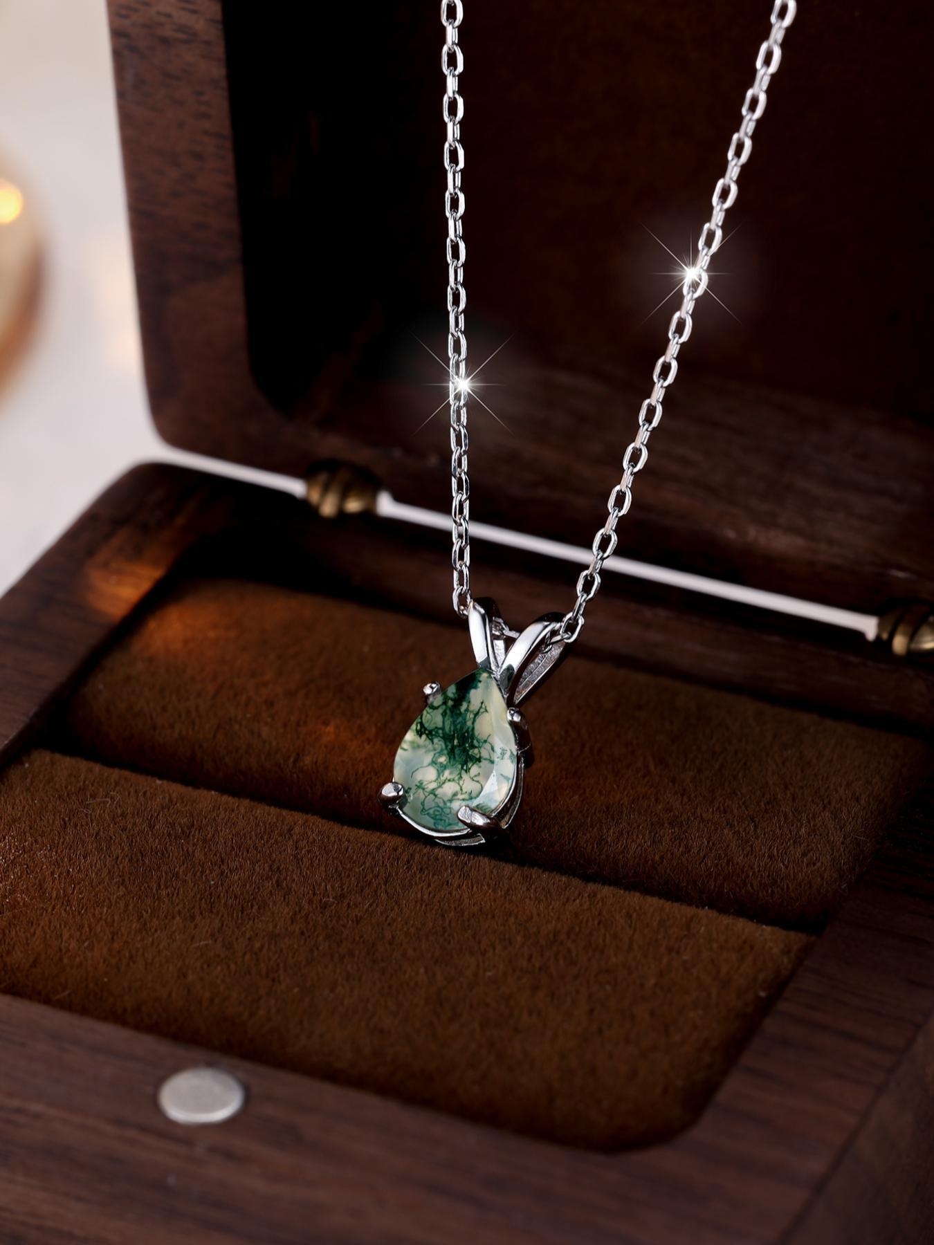 S925 Sterling Silver Artificial Gemstone Decor Pendant Necklace for Women & Girls, Fashion Jewelry for Party, Daily Decor, Trendy All-match & Exquisite Jewelry for Birthday Gift, Dainty Necklace, Daily Wear Necklace