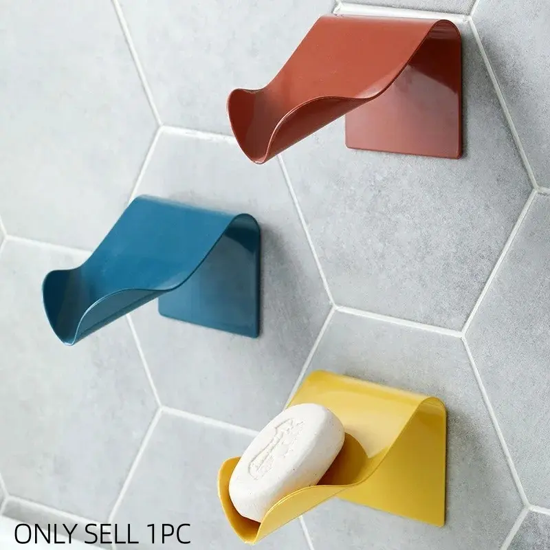No-Drill Wall-Mounted Soap Holder, Bar Soap Holder, Plastic Soap Rack, Soap Dish with Drainage, Bathroom Soap Dispenser, Drainage Design, Space-Saving Storage Solution