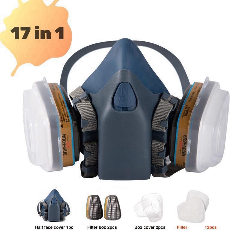 Reusable Half Face Mask with 2 Filter, Dustproof Gasproof Mask, Safety Mask for Paint, Woodworking, Construction, Polishing, Chemical, DIY