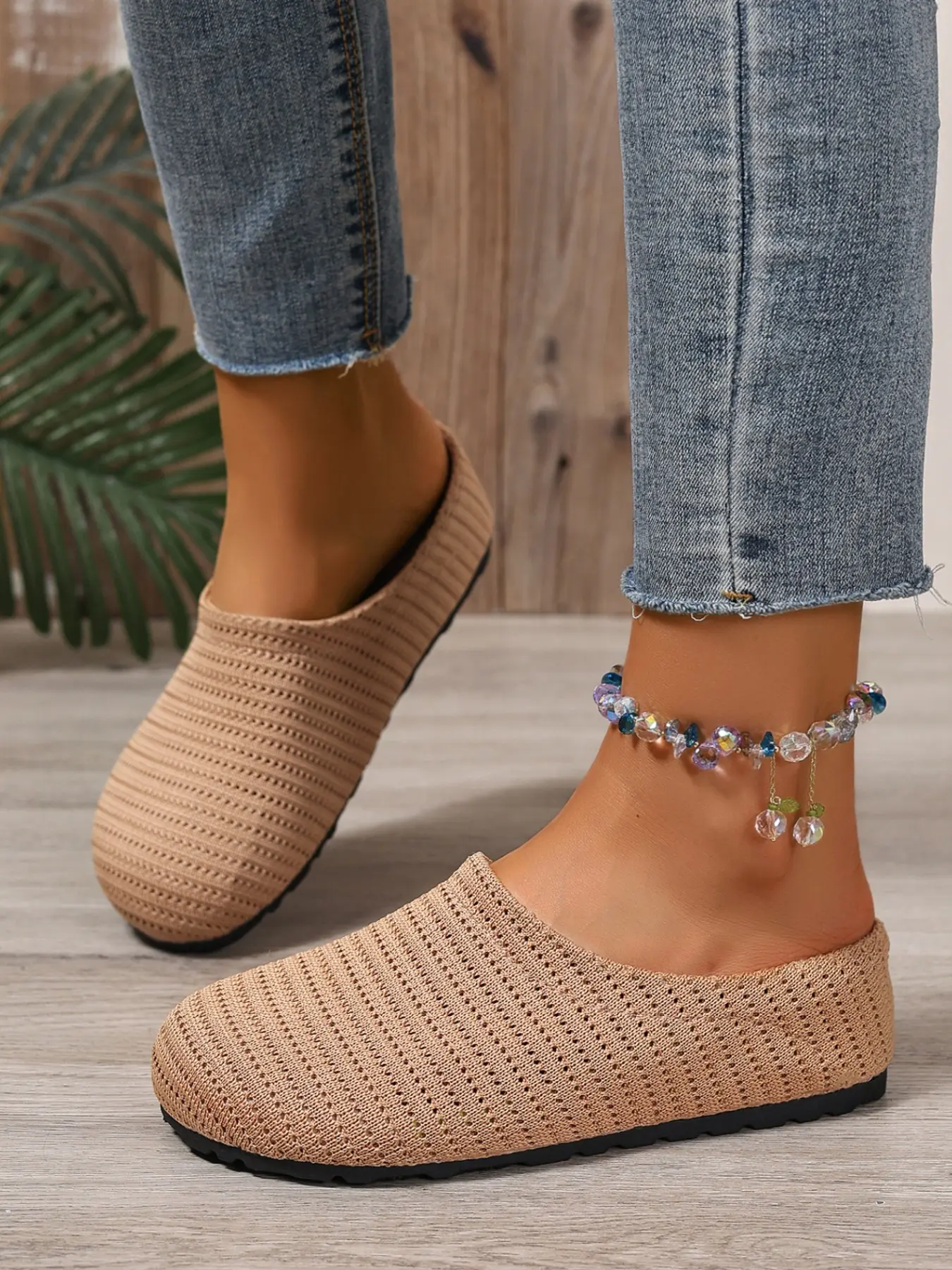 Women Hollow Out Knit Closed Toe Mule Slides, Breathable Backless Flat Slip On Shoes, Lightweight Casual Walking Mules For Home Shopping Travel Streetwear