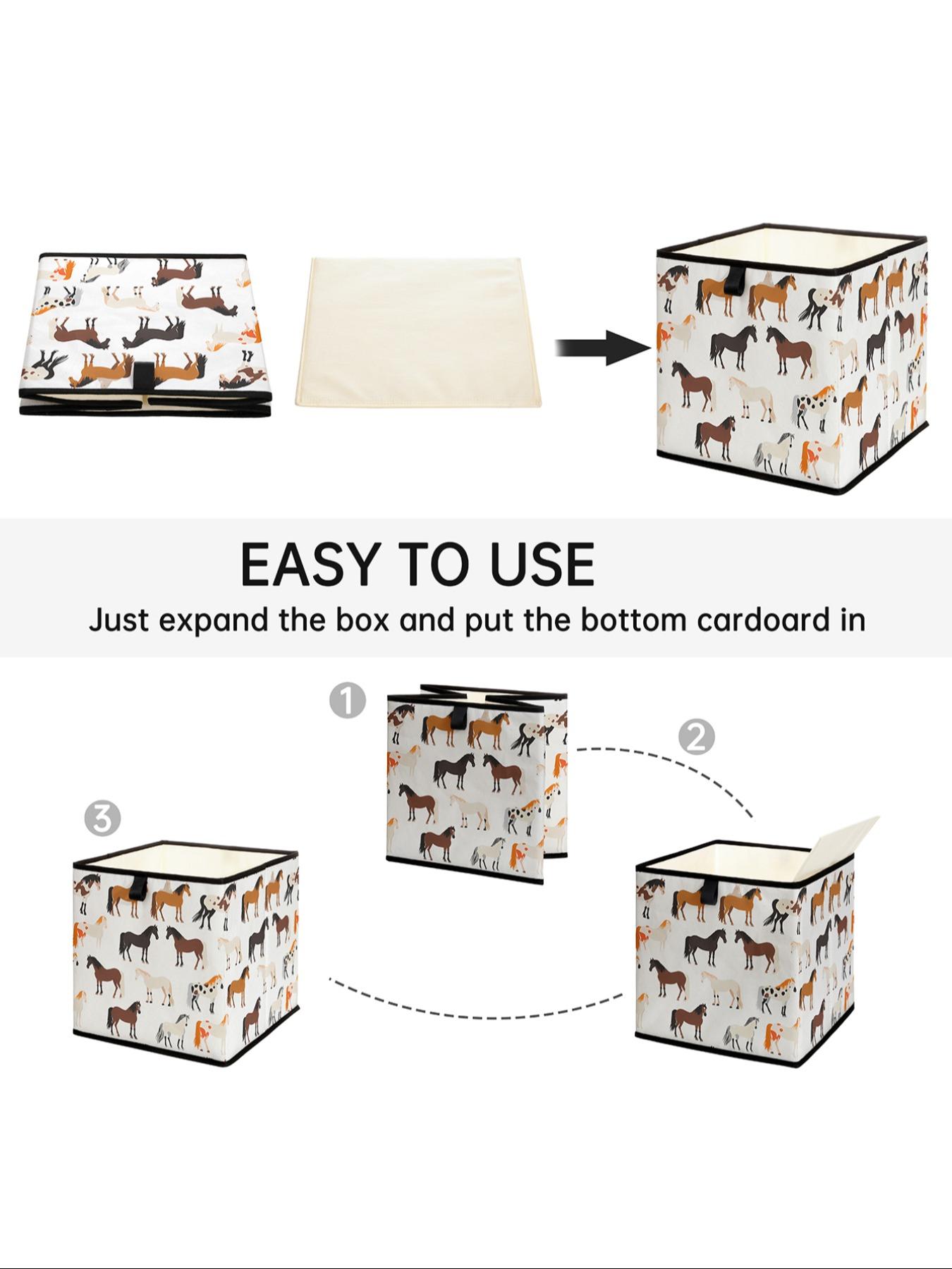 Horse Pattern Open Storage Box, Stackable Drawer Organizer, Durable Multi-Functional Design for Home Dorm Room Organization, Bedroom Storage Organizer