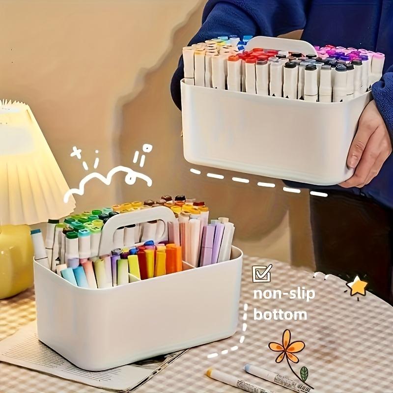 Multifunctional Storage Box with Handle, Five-Compartment Pen Holder Design, Portable Organizer for Desk Supplies, Office & Home Use