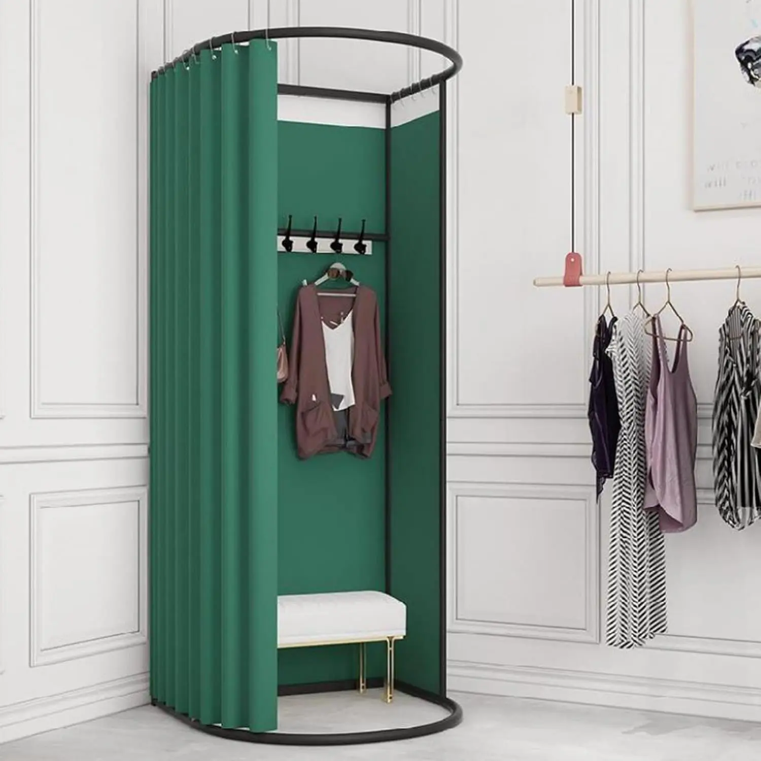 Portable Fitting Room for Boutique, Movable Changing Room with Shading Curtain, Temporary Mobile Privacy Protection Dressing Room, 78 X 39 X 37in