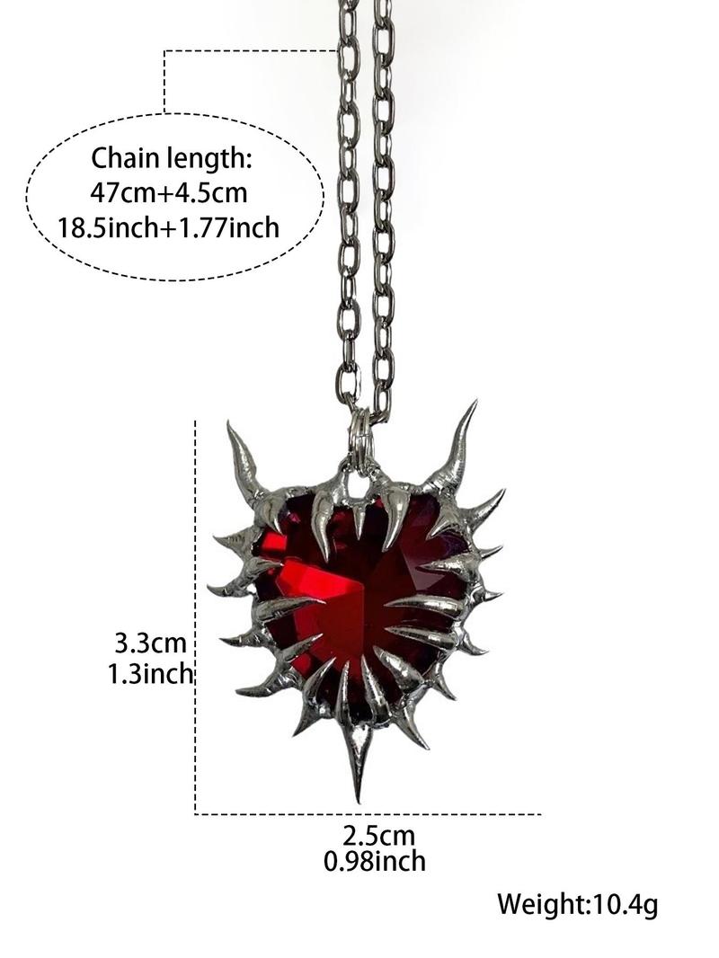 Punk Style Red Heart Shaped Pendant Necklace, Vintage Trendy Pendant Necklace, Fashionable Neck Jewelry for Women & Men As Gift without Box, Gothic Mystery Jewelry