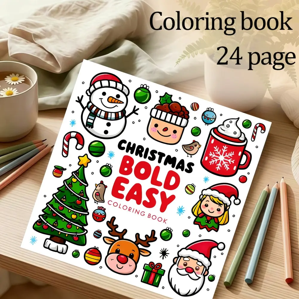 Christmas Coloring Book, 24 Relaxing Designs, 7.9in X 7.9in Size, Thick Paper, Hand-Drawn Patterns, Perfect Gift for Adults, Kids, Teens