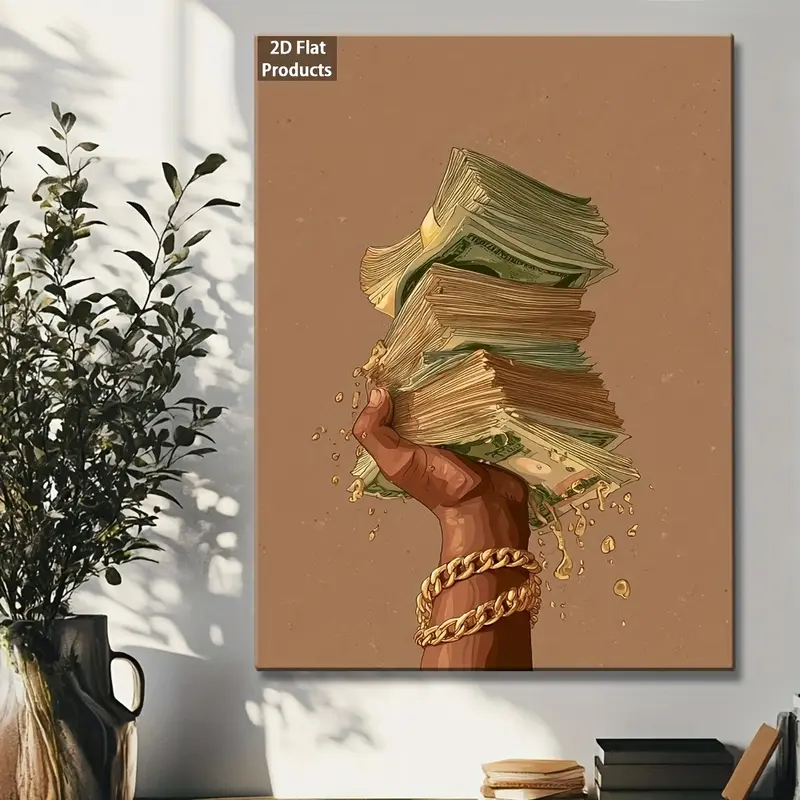 2D Flat, Money & Wealth Wall Art - Cash & Money Motivational Poster, Size/Design, Vintage Style Canvas Print for Home Office, Living Room, /Outdoor - Wealth Building Decor (Wealth Stack Illustration), 2D Flat