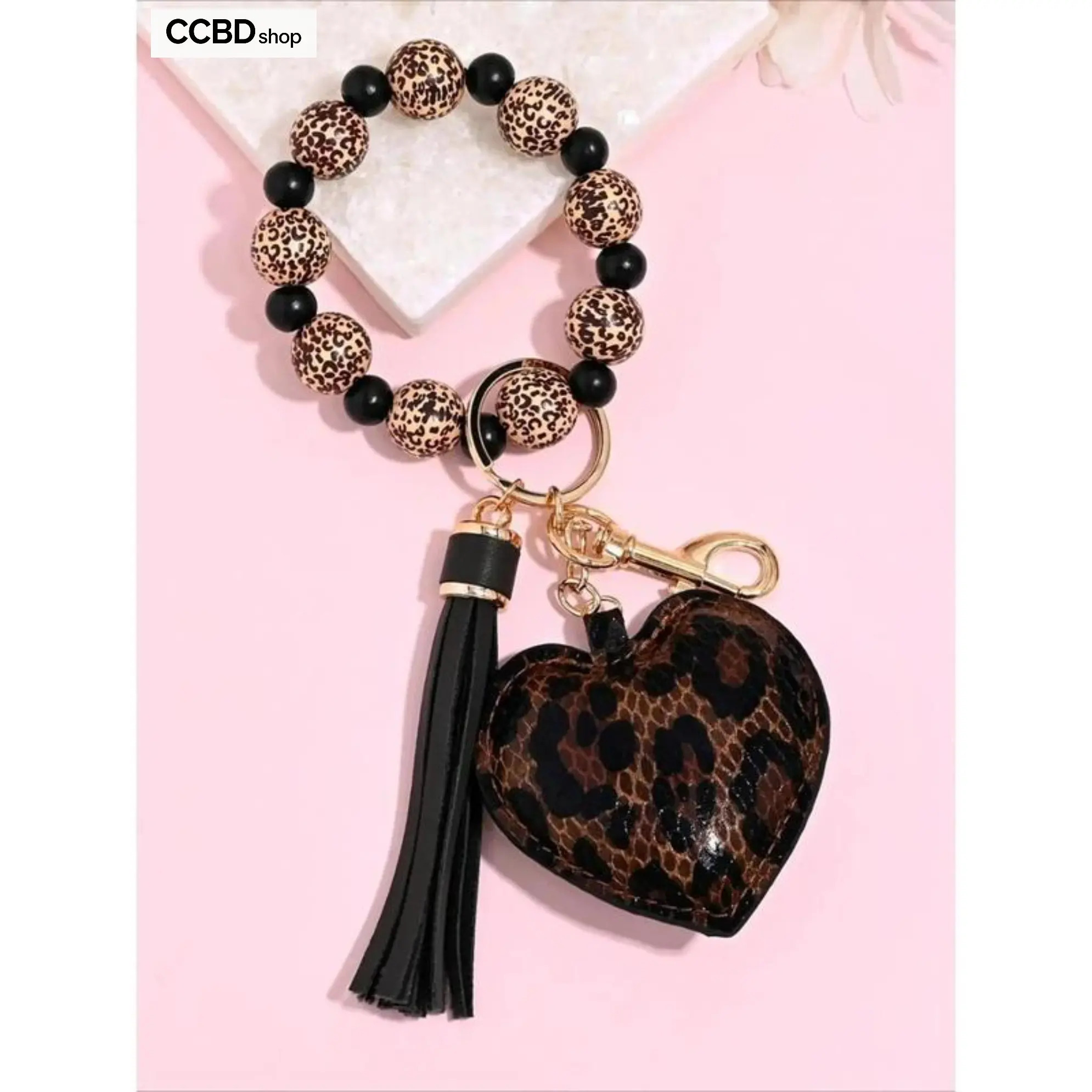 Women's Durable Stainless Steel Heart Keychain - Personalized Girly Keychain with Contrasting Leopard Print, Tassel Detail, Elegant Bag Charms for Purse Everyday Accessory