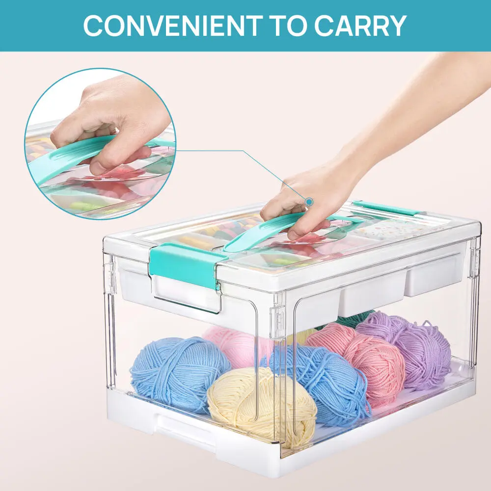 1 transparent plastic storage box, suitable for sewing and weaving accessories, foldable large capacity book box, used for sorting books and miscellaneous items, suitable for home, kitchen, bedroom and living room storage, sewing supplies storage