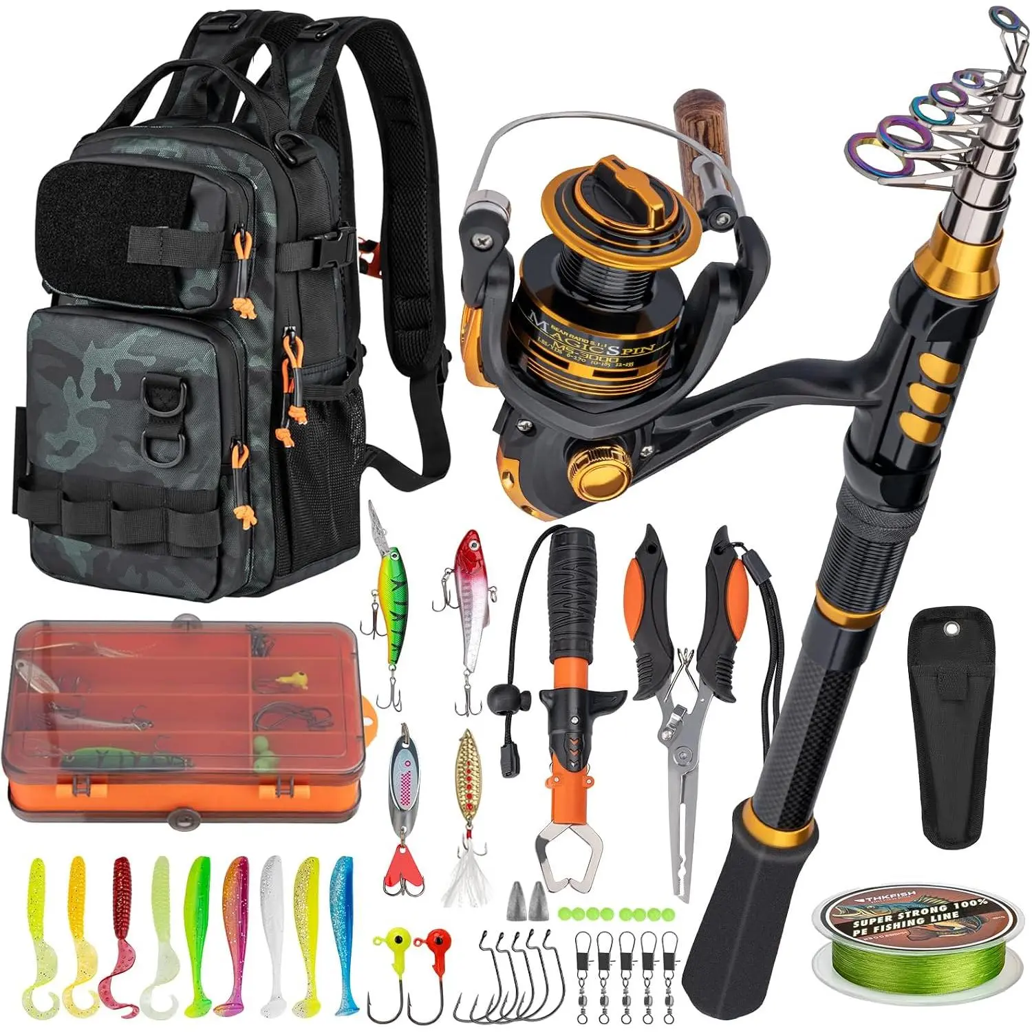 Fishing Rod & Reel Combo with Backpack, Fishing Tools Tackle Box