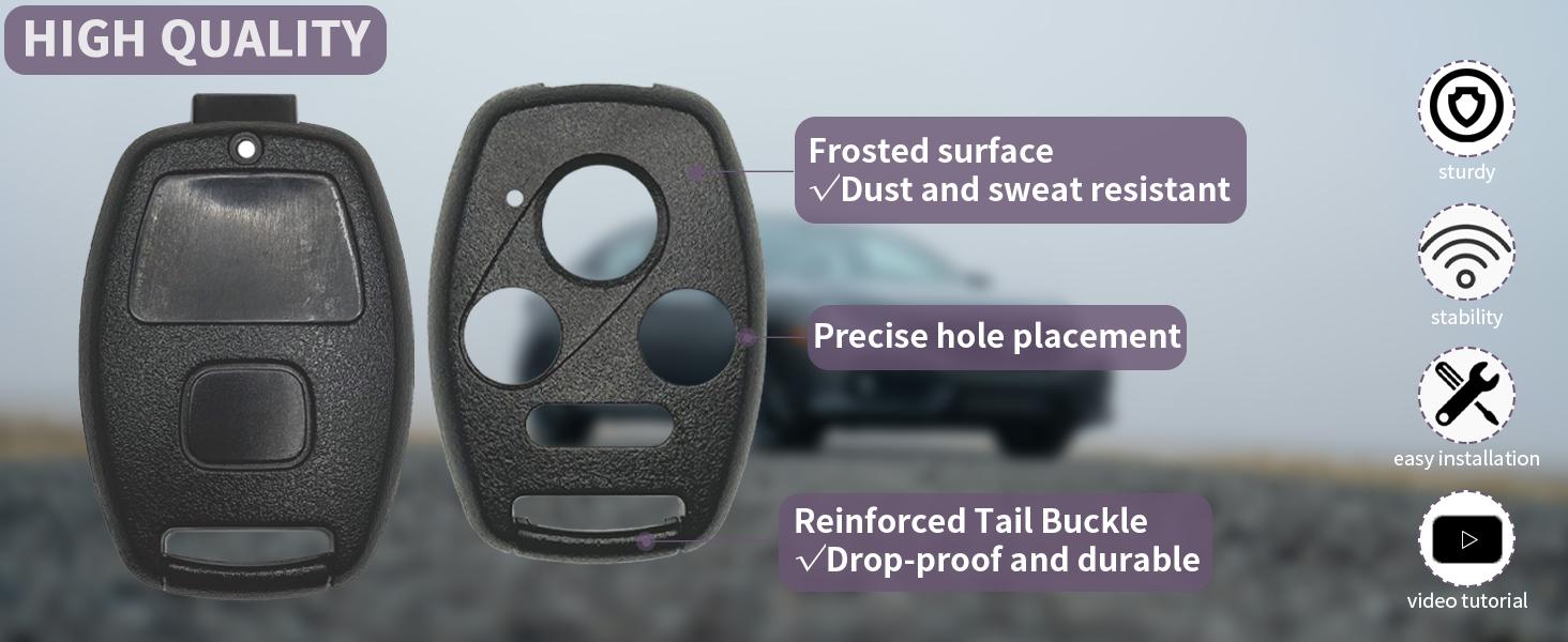 2 Pack Key Fob Shell Replacement for Honda Accord 2003-2012 / Civic EX 2006-2013 / Pilot 2009-2015 / CR-V 2005-2006 4 Button Car Keyless Entry Remote Control Key Fob Case Cover - NO Cutting Require
