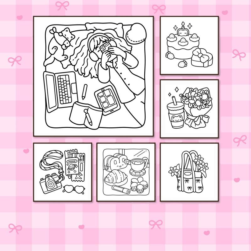 A set of fun coloring books, with thick high-quality paper, featuring fresh cartoon patterns of friends traveling together, designed to cultivate creativity, relieve stress, perfect for home leisure, adult coloring books, and an ideal Valentine's Day gift