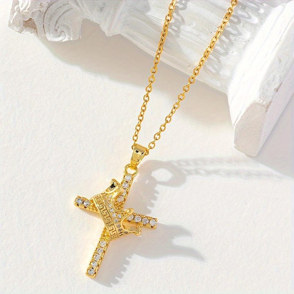 Elegant and sparkling crown cross pendant necklace, inlaid with synthetic zircon, suitable for daily wear and matching, suitable for all seasons, is the best choice for gift giving, designed specifically for teenagers