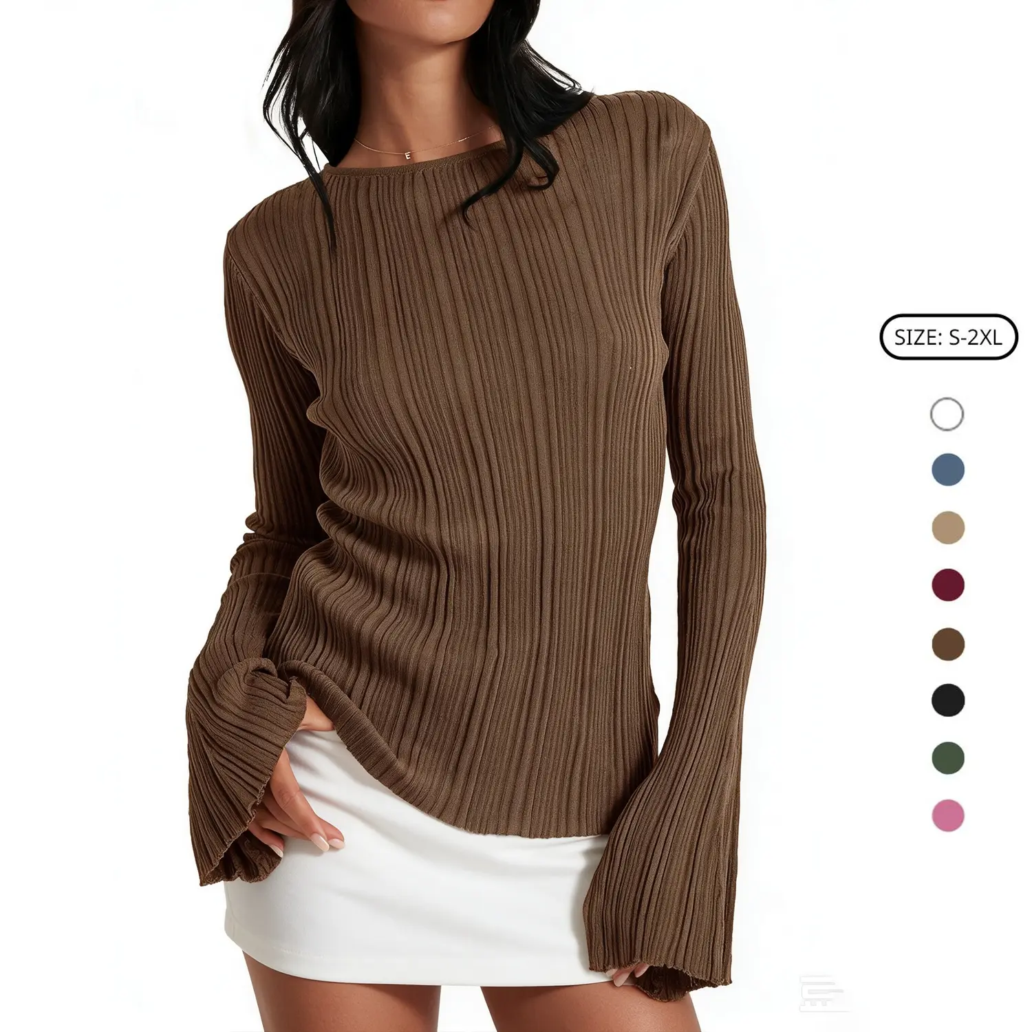 Imily Bela Womens Bell Long Sleeve Tops Going Out Knitted Fall Pullover Lightweight Sweater Shirts