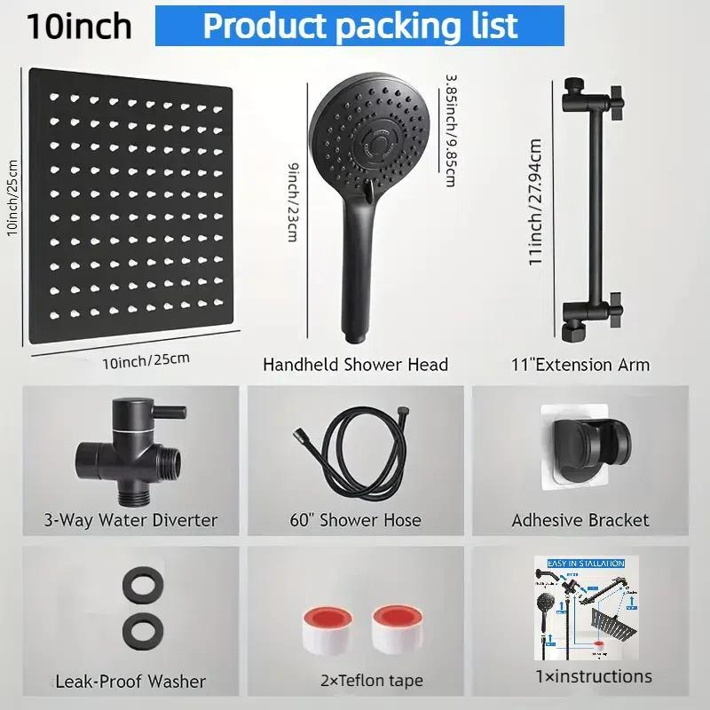 Rain Shower Head with Handheld Sprayer, 1 Set Shower Head Ensemble High Pressure Shower Head with Adjustable Extension Arm & 5 Settings Handheld Showerhead, Modern Bathroom Supplies, Rainfall Shower Head