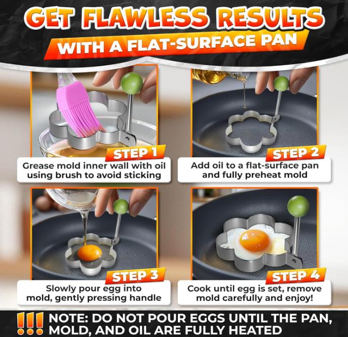 🍳 Nonstick 4Pcs Pancake Mold Set with Handle| Egg Ring for Breakfast Griddle & Fried Burger Patty| Perfect Summer Gift
