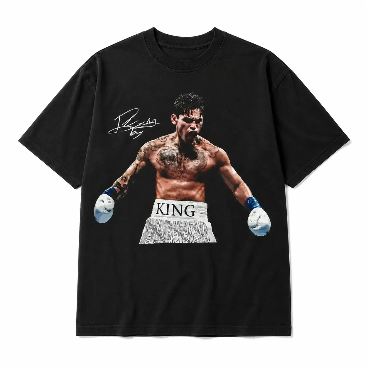 Retro Victory Boxer Portrait Vintage Tee, Boxing Champion Signature Art Print, Washed Cotton Oversized Sports Hip Hop Casual T-Shirt