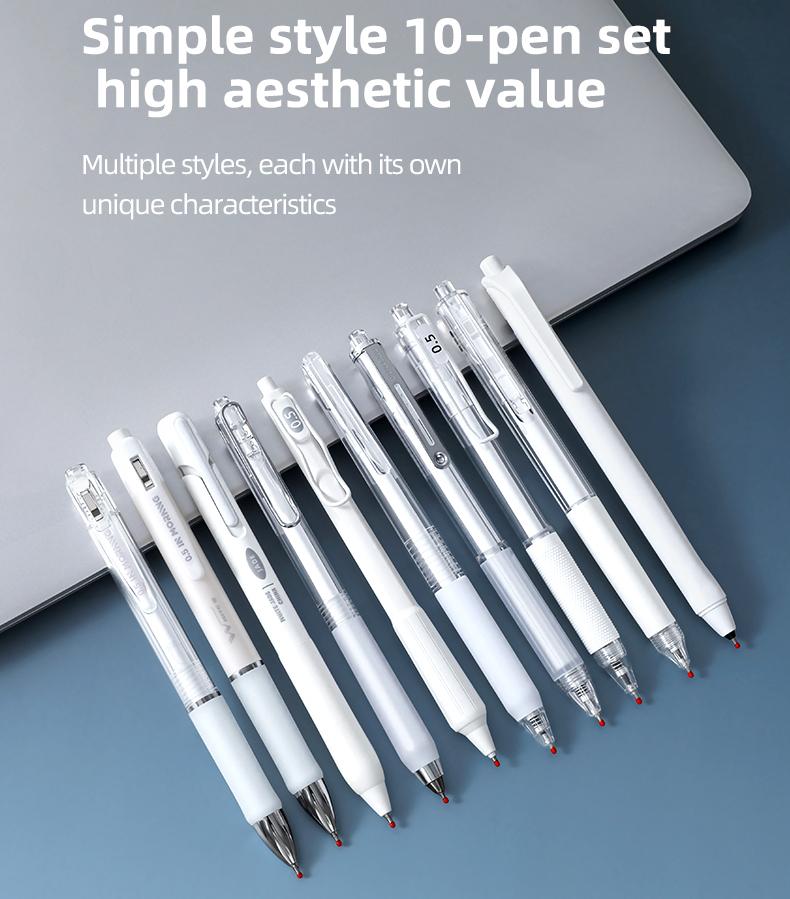 3 styles, 10 pens each, simple solid translucent dual design gel pens 0.5mm, smooth non bleeding quick dry pens exams practice, DIY study office writing, large capacity black gel pens