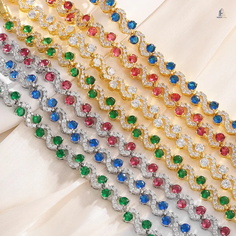 Women's White Inlayed Stones Bracelet with Colorful Gems - Elegant Shine Female Wear Costume Jewelry for Daily Use, Party Matching