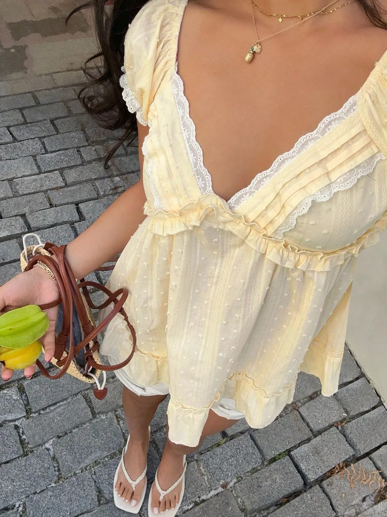 Elegant Summer Top for Women, Cute V-Neck Short Sleeve Boho Style Shirt Resort Blouse, Boho Blouses, Floral Hem Back Tie Design, Youthful Style, Perfect for Warm Weather