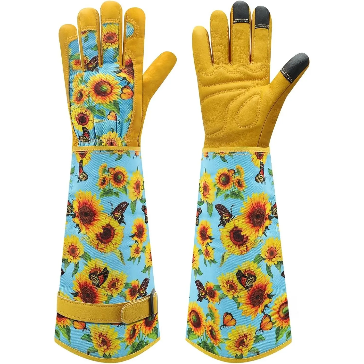 Gardening Gloves for Women, Rose Gloves Gardening Thorn Proof, Long Garden Gloves for Women, Breathable Cowhide Leather Gauntlet (Large, Blue)