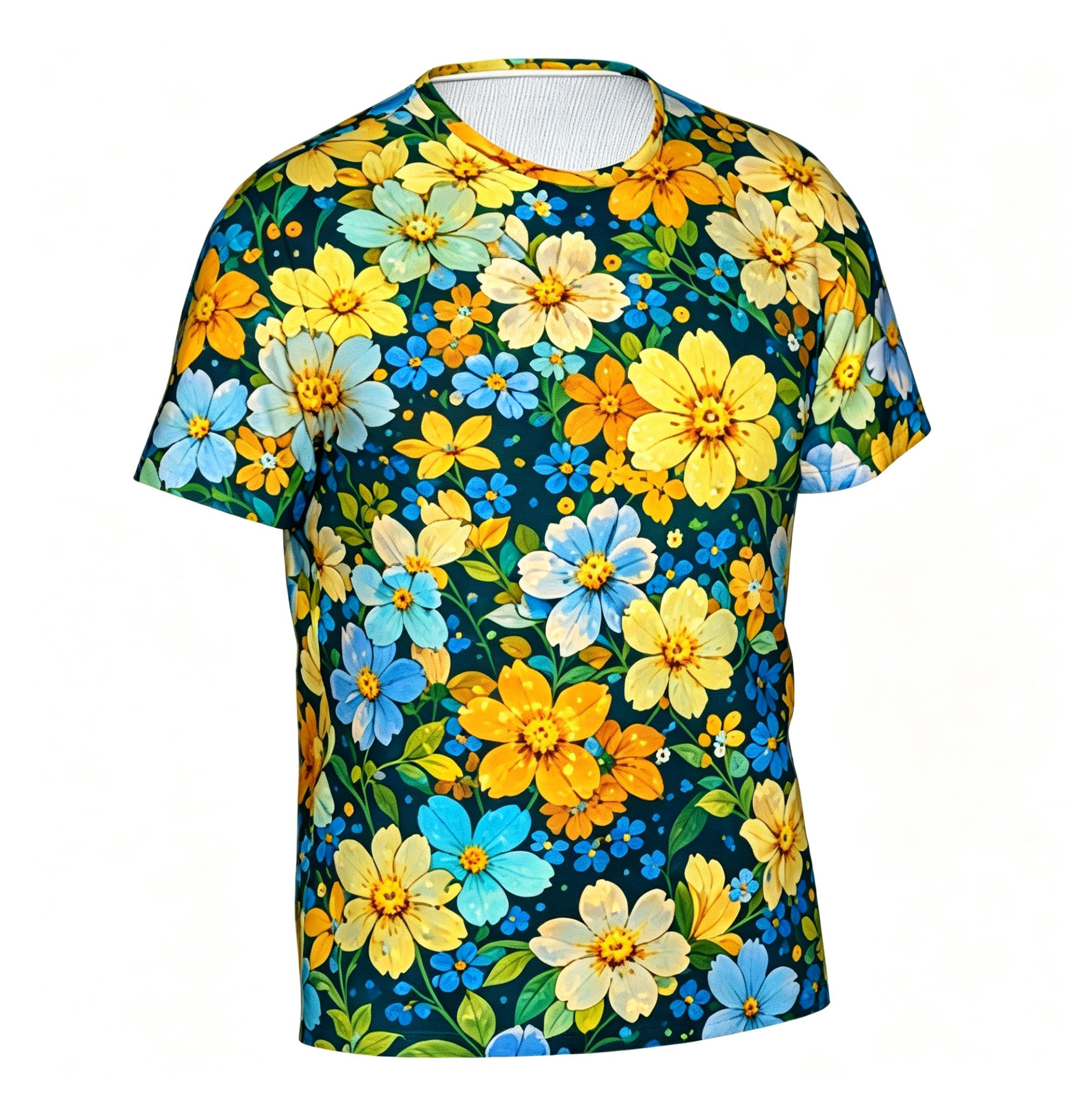 Summer Floral Oil Painting Style Flower Sea Summer Full-Print Short-Sleeve 3D Printed T-Shirt Unisex Outdoor Comfortable Top Party Clothes Couple Pattern Gift for Friends