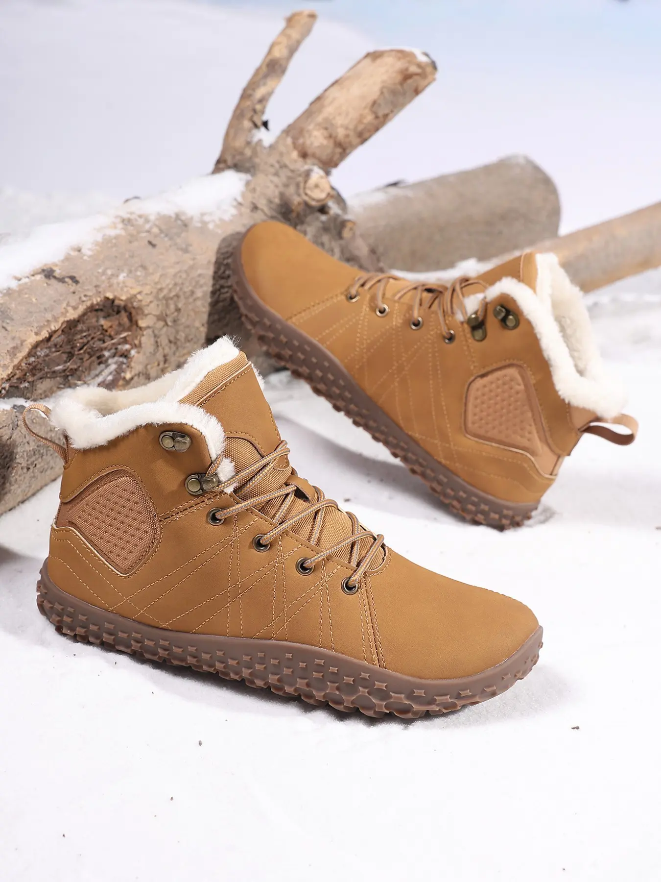 Men's Wide Fit High Top Snow Boots, Fall Winter Barefoot Outdoor Shoes, Non-Slip Lightweight Warm Short Boots, Unisex Design