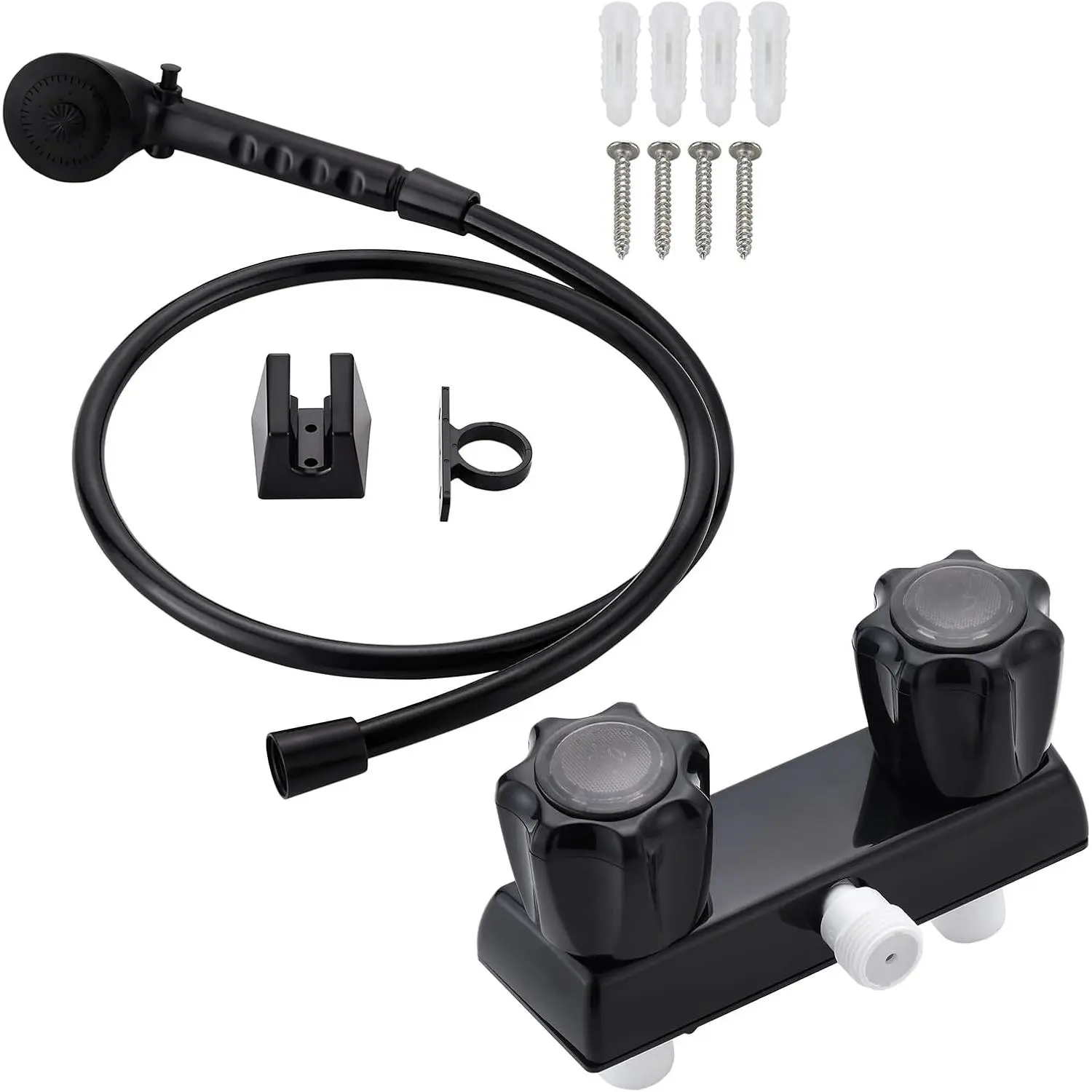 RV Shower Faucet with Hose and , RV Outdoor Shower Kits, RV Tub Faucet with Shower Diverter Outdoor Shower Kit Fits for RV/Campers,Travel ,Motorhome (Shower Faucet Kit, Black)