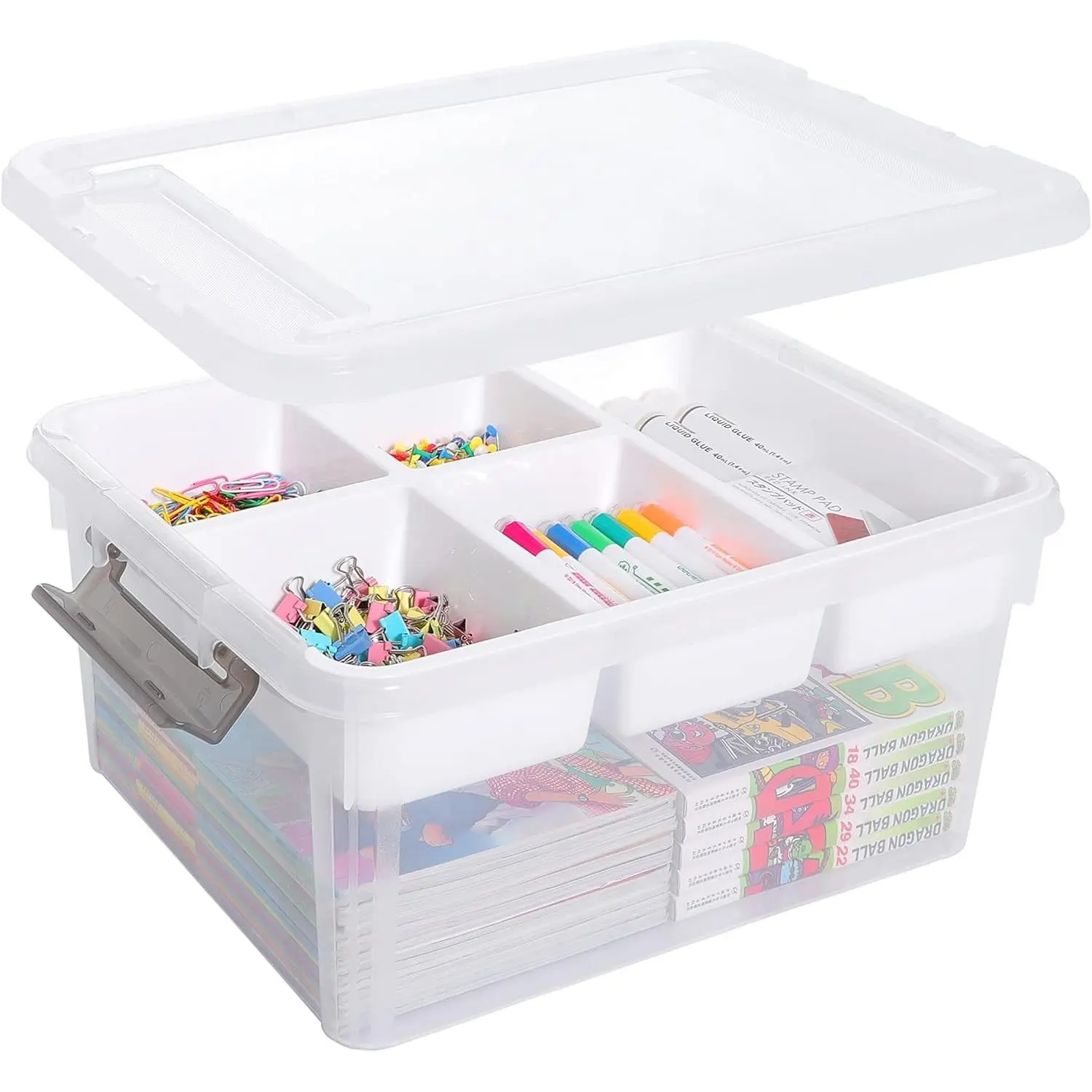 17QT Clear Craft Organizers and Box with Removable Tray |   Stackable Art Supply Organizer Bins with Lids for Beads, Markers, Sewing,, Playdoh, Coloring Books, USA