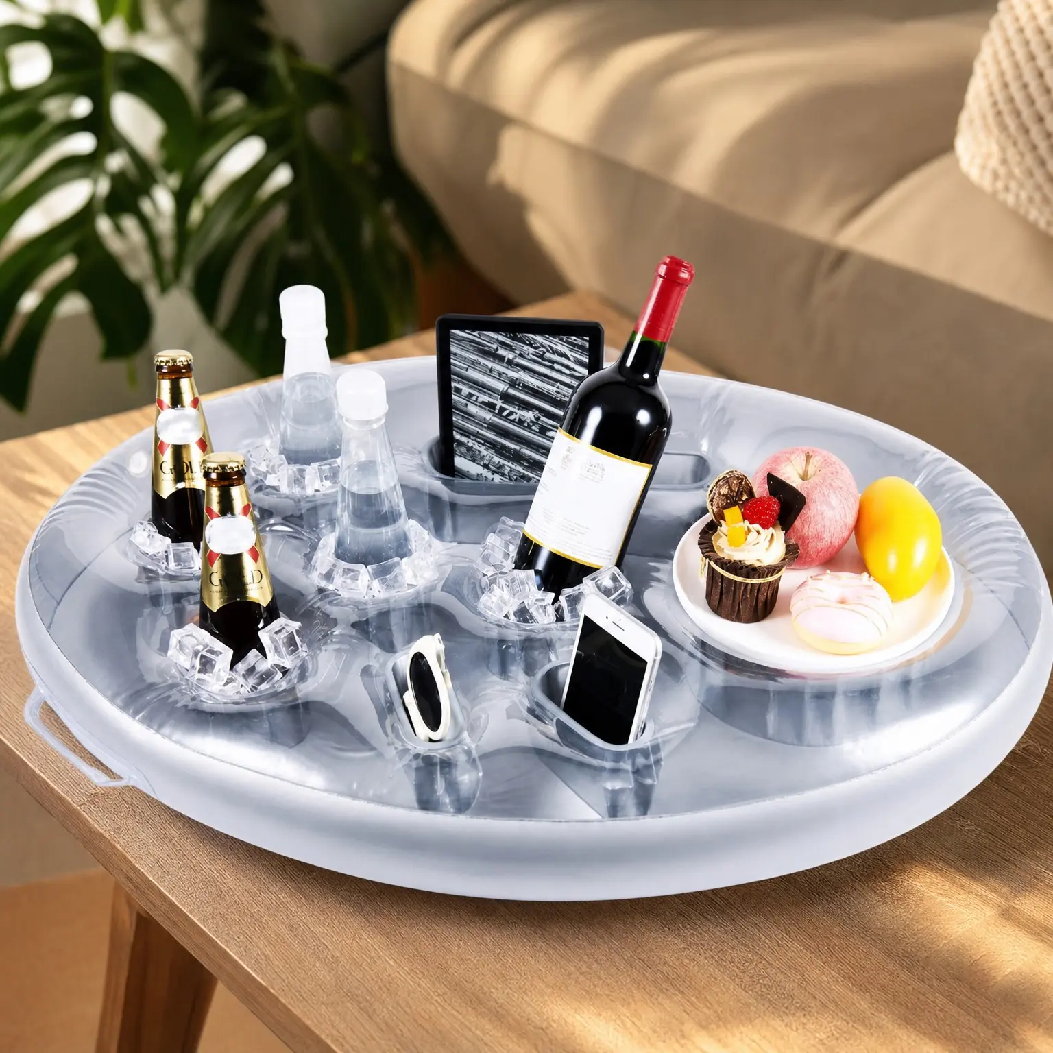 Inflatable Floating Drink Holder with Large Capacity for Pool, Hot Tub, Beach & Party - Holds Drinks, Phones & Snacks, Easy InflationGift