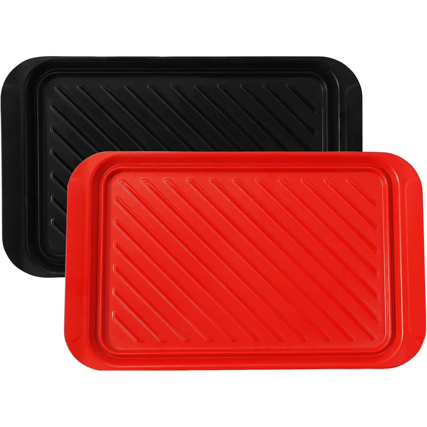 Grilling Prep and Serve Trays, 17 x 10.5 inch BBQ Trays for Cooked and  Foods, Set of 2 Melamine Serving Platters for Meats, Grill Accessories, Black and Red