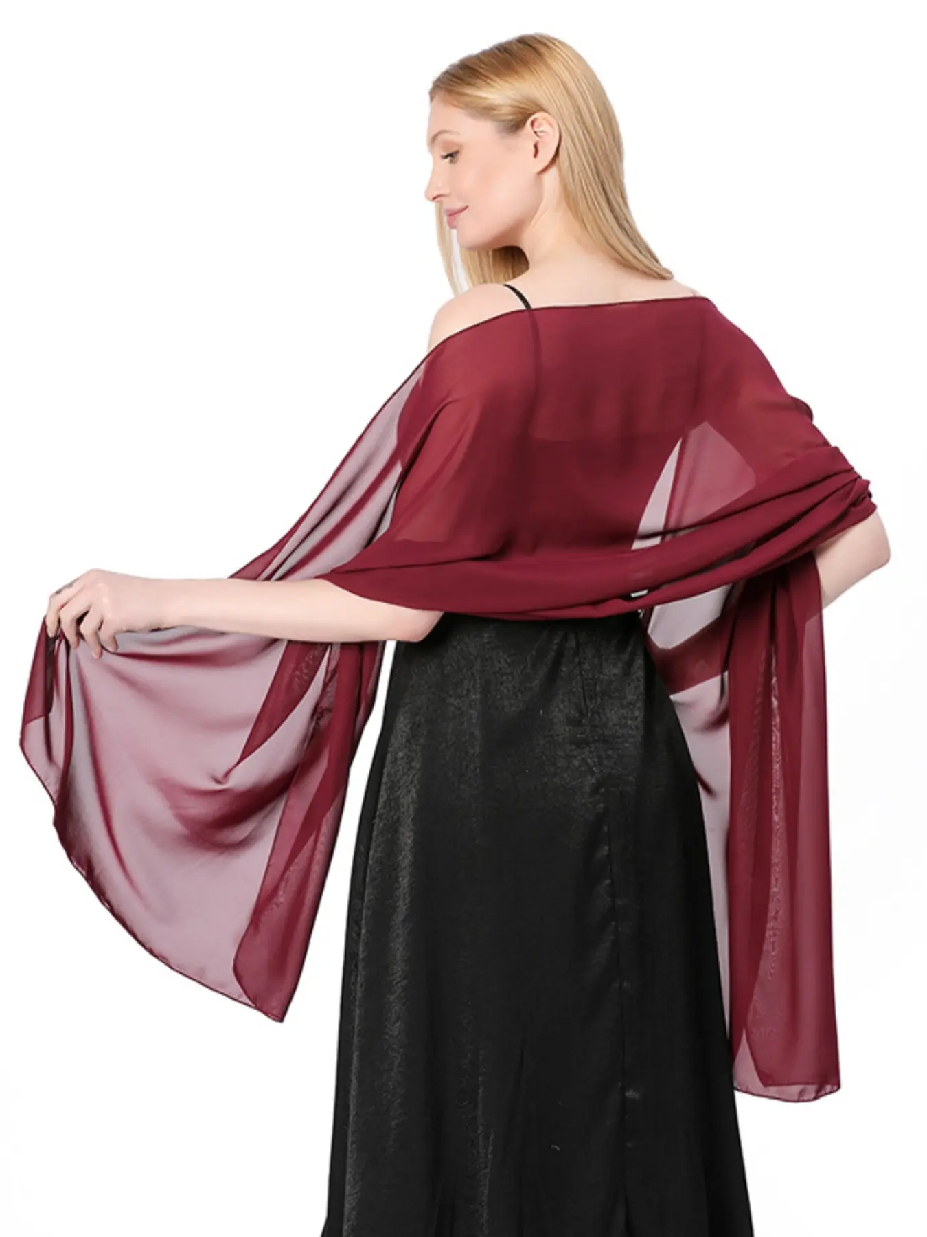 Solid Color Chiffon Evening Shawl, Bride Bridesmaid Wedding Dress Accessory, Qipao Party Scarf, Dual Use Women's Wrap