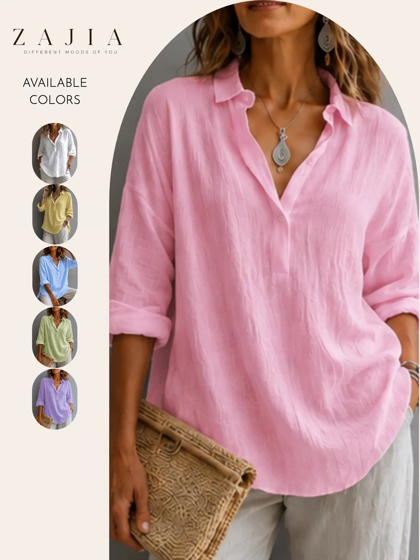 Women's Casual Basic Linen Look Shirt, Loose Fit V Neck Button Blouse, Soft Breathable Tunic Top, Ideal for Vacation & Daily Wear