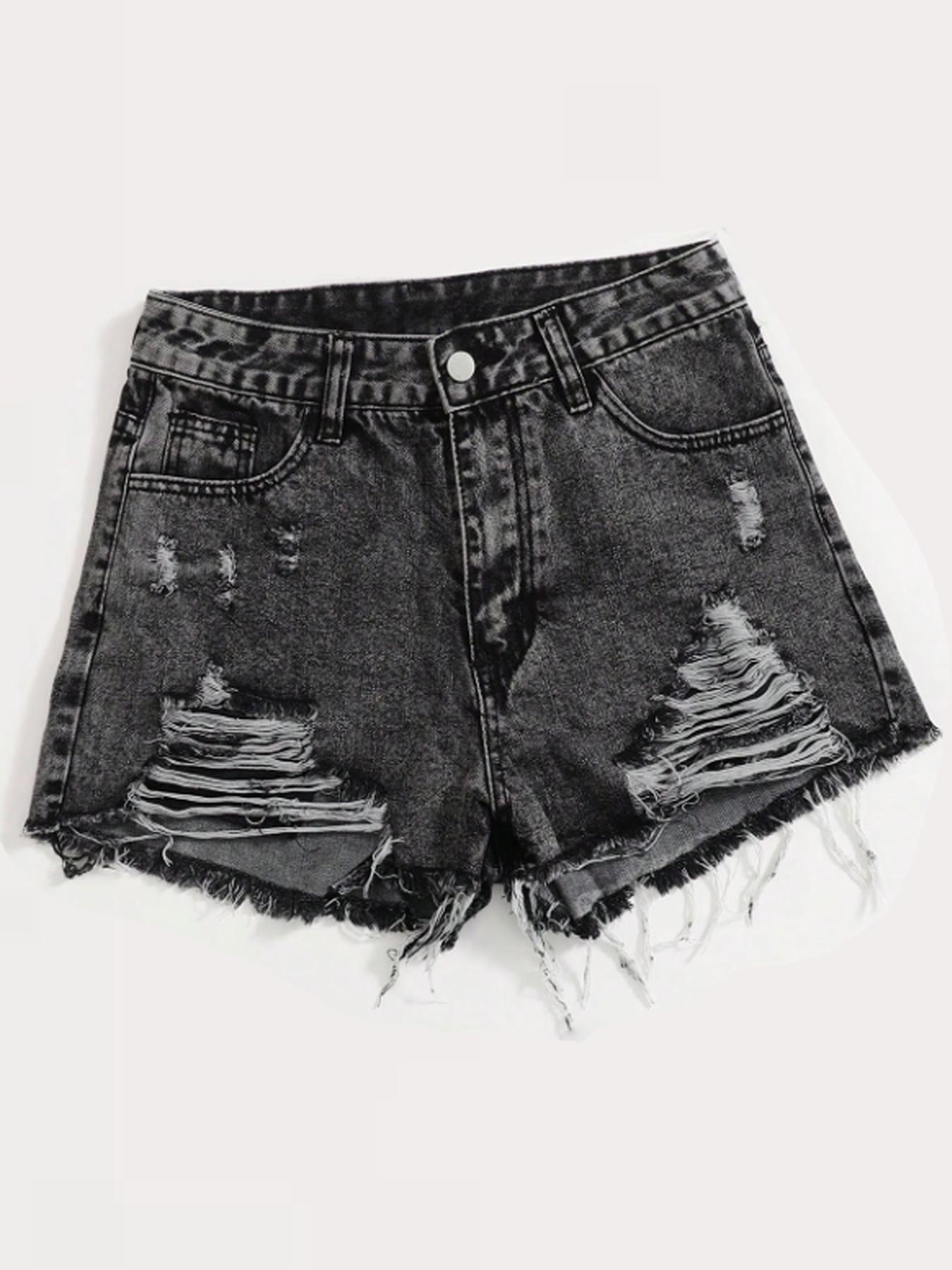 Women's  Ripped Button Front, Casual High Waist for Summer, Fashion Women's Bottoms for Daily Wear, Frayed Hem Shorts