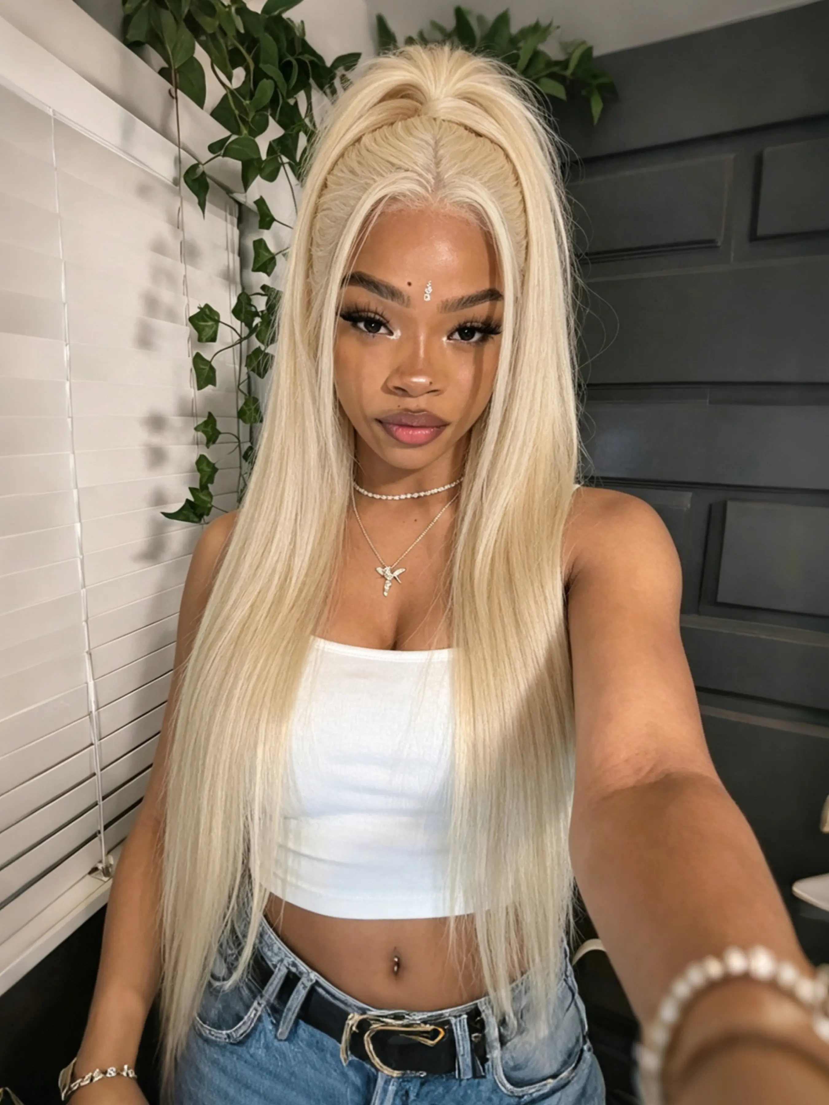 Beige Lace Front Wigs Smooth Long Straight Hair 13x4 HD Lace Frontal Wig Pre-Plucked Natural Hairline Heat Resistant Fiber Middle Part Long Beige Wig Natural Looking Wigs for Daily Wear Cosplay Party Festival 28 Inch
