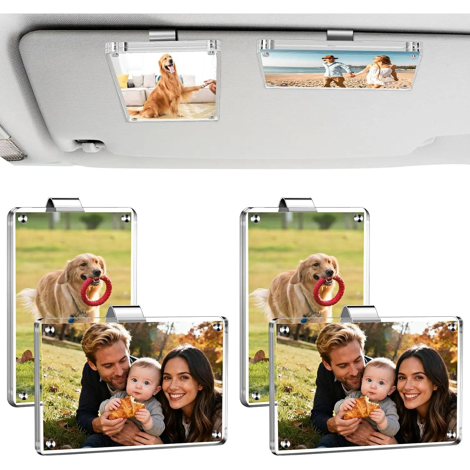 4 Pack Car Picture Holder, Clear Acrylic Car Photo Holder